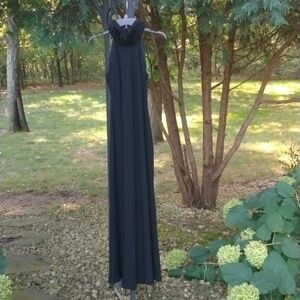 Ralph Lauren black long formal dress with faux fur collar, Vintage size 4